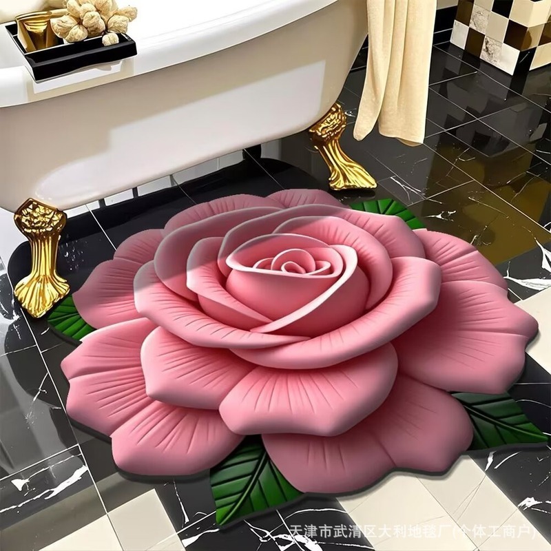 3D視覚花卉異形珪藻泥マット洗面台装飾マットトイレ吸水マット浴室マット|undefined
