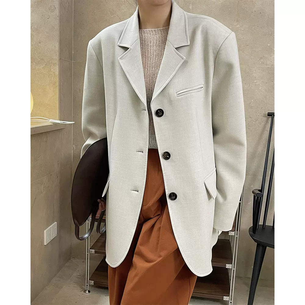 卢浮早春新款韩版复古摩登时髦廓形翻驳领西装宽松显瘦通勤外套女