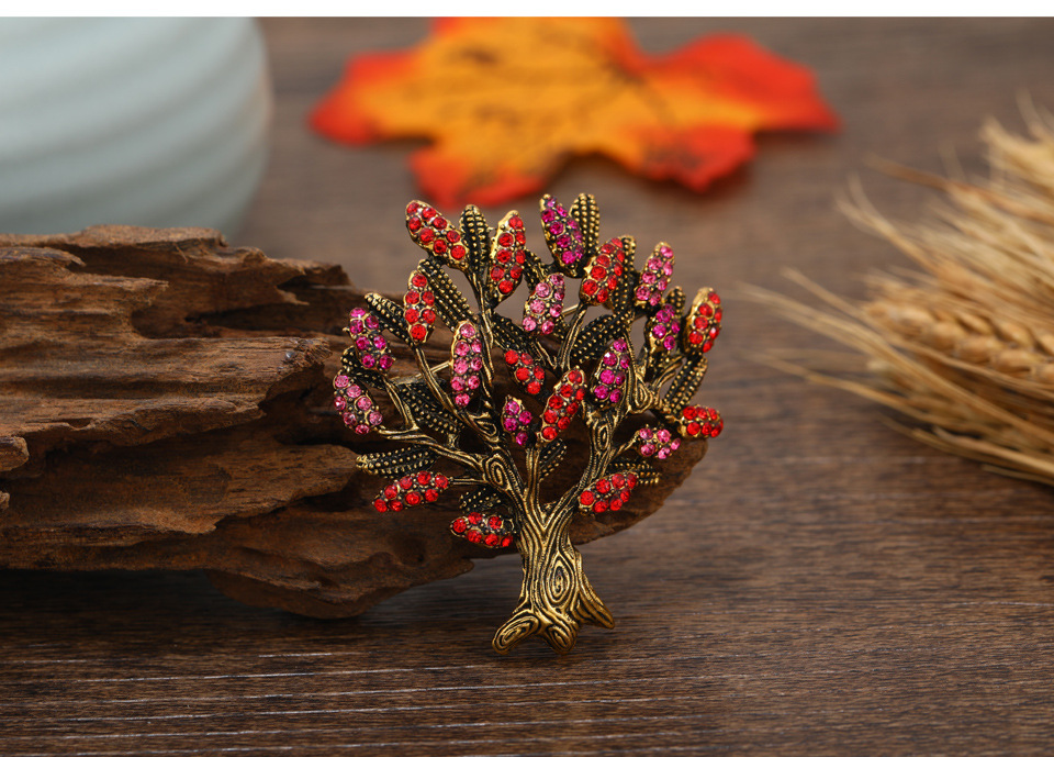 50g Weight Rhinestones Inlay Material Brooches Classification Daily Occasion Alloy Material Tree Pattern Unisex Gender Inlay Design Retro Style Retro Pin Tree Alloy Inlay Rhinestones Unisex Brooches 3