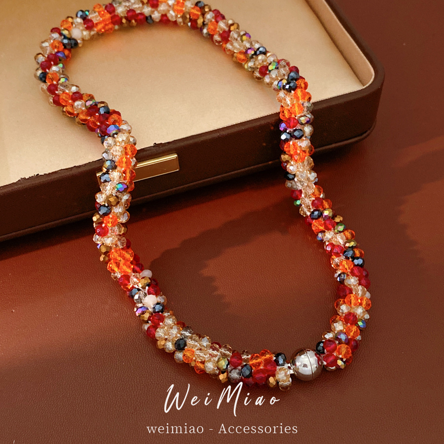 Collar de absorción de vidrio de colores cuentas personalidad temperamento de moda nicho collar de clavícula ligero lujo alta sensación collar mayorista image 3