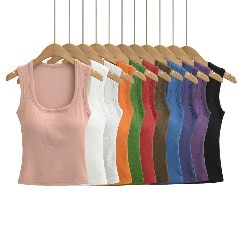 Multicolor Square-Neck Vest with Chest Pads, 2026 Summer New Fitness Running Slim-Fit Outerwear Wide-Strap Vest Base Layer