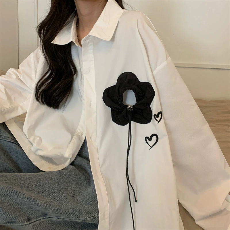 Рубашка белая с принтом женский кардиган с длинным рукавом 2022 весна-лето дизайн ощущающая ниша тонкая маленькая Свободная рубашка женская