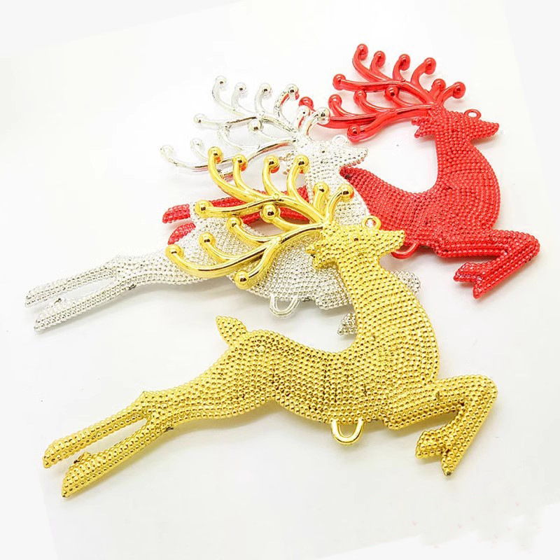 Christmas decorations double-sided flat deer Christmas tree pendant 12cm accessories gold and silver red three-color Deer Elk beads deer Christmas decorations double-sided flat deer Christmas tree pendant 12cm accessories gold and silver red three-color Deer Elk beads deer