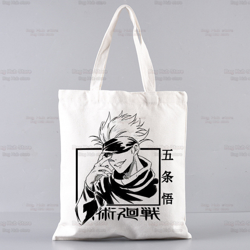 Jujutsu Kaisen Gojo Goku impresa bolsa de lona Harajuku bolso de hombro bolso de moda estudiante bolsa de compras