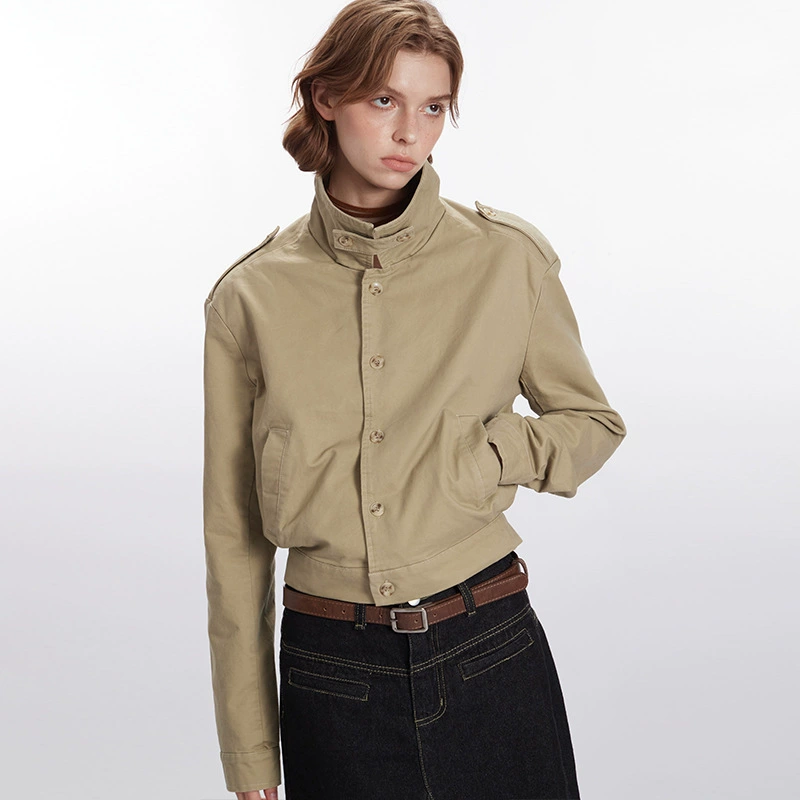 Short Jacket (HeyHenry) Cropped Autumn Tailored Jacket, Stand Collar & Button Front