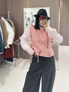 Niche New high quality Elegant All-match Color Contrast Asymmetrical Stitching Front and Back Striped Shirt