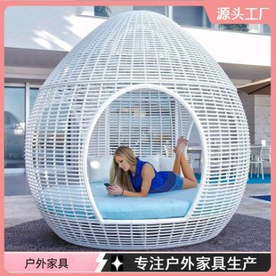 Outdoor Leisure Bed Villa Rattan Sofa Round Bed Open-Air High-End Large Round Bed Rattan Sofa Creative Bird's Nest Bed
