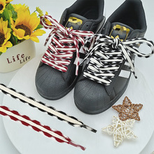 黑白民族风双色锁边刺绣鞋带适配休闲运动足球鞋登山鞋鞋带绳一双