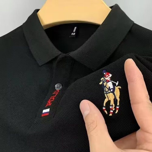 Embroidered solid color polo shirt for men, short-sleeve summer thin model, turnover collar t-shirt for men, half-sleeve, blood-tight fit, versatile t-shirt