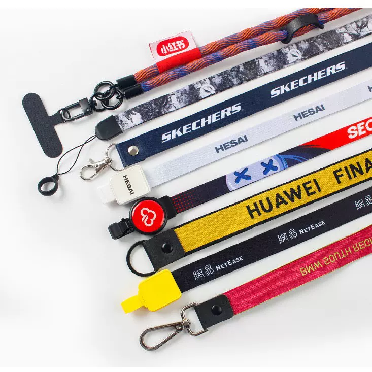 跨境批发定制手机挂绳热转印龙虾扣卡套挂绳易拉扣提花工牌绳子