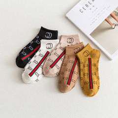 Factory Spring and Autumn Men and Women Boating Socks Breathable Sweat Absorbent Japanese Short Socks INS Letter Low Mouth Socks Wholesale