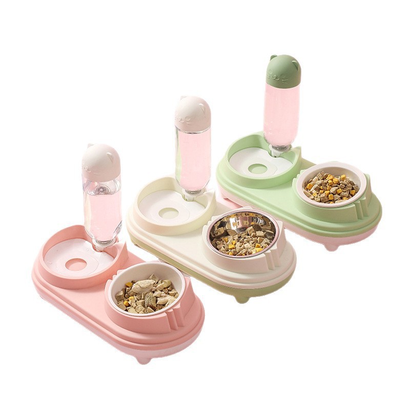 Tazón de alimentación automática de agua para perros y gatos para mascotas dos en uno Tazón de agua de arroz integral Tazón de alimentación de alto valor facial