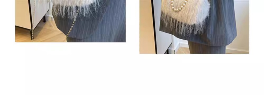 Women's Exquisite furry plush bag messenger bag autumn and winter plush bag pearl chain handbag_voghion.com