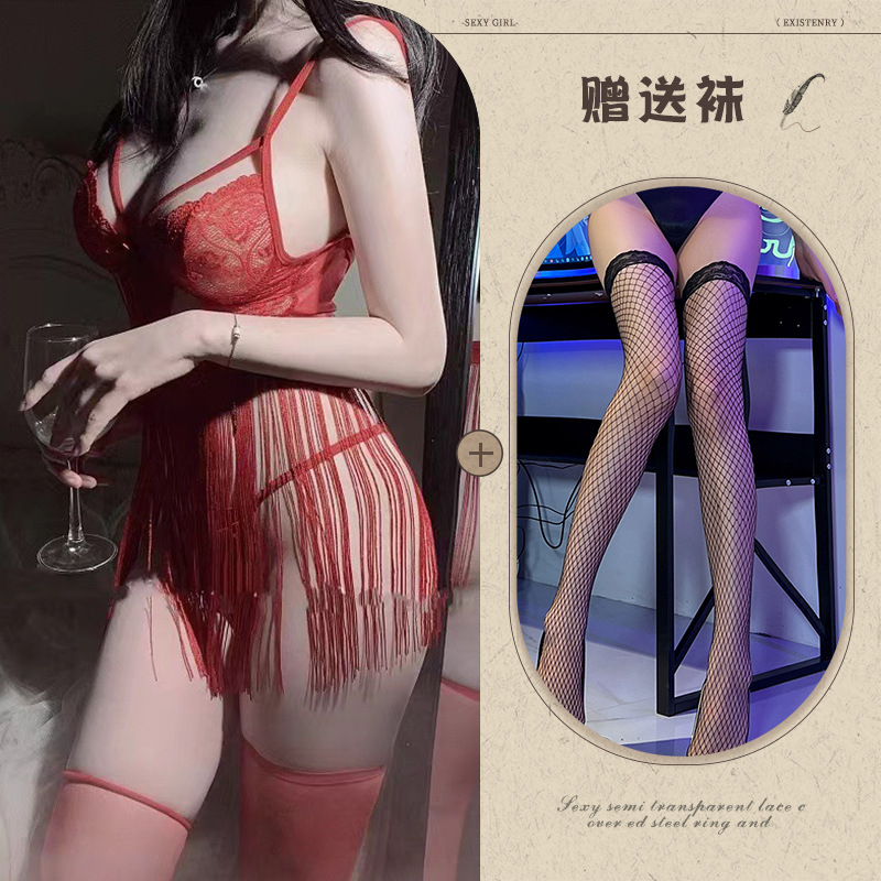 레드 + 블랙 망사 스타킹