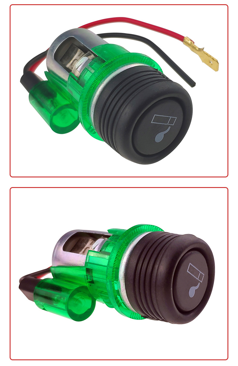 Supply of Car Cigarette Lighters with Green Light, 12V-24V Universal Spring-Type Cigarette Lighter, Car Cigarette Lighter
