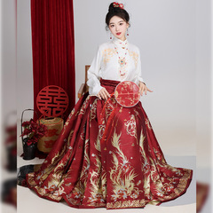 赤い織金馬面スカート漢服セット【金鳳】新中国式女性敬酒服国風赤い結婚服日常