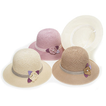 帽子女夏季渔夫帽防晒太阳帽花朵编织草帽透气可折叠女士遮阳帽