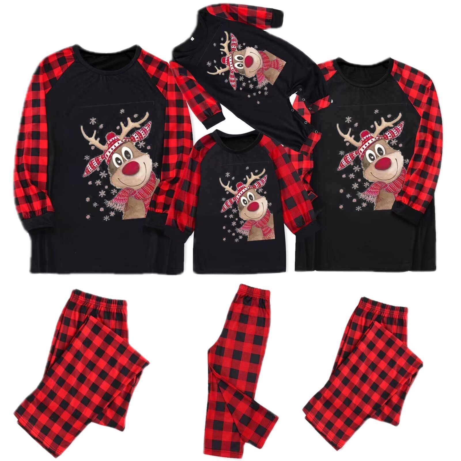 Comercio exterior personalizado nuevo traje de Navidad para padres e hijos estampado a cuadros europeo y americano cuello redondo manga larga ropa familiar navideña servicio a domicilio