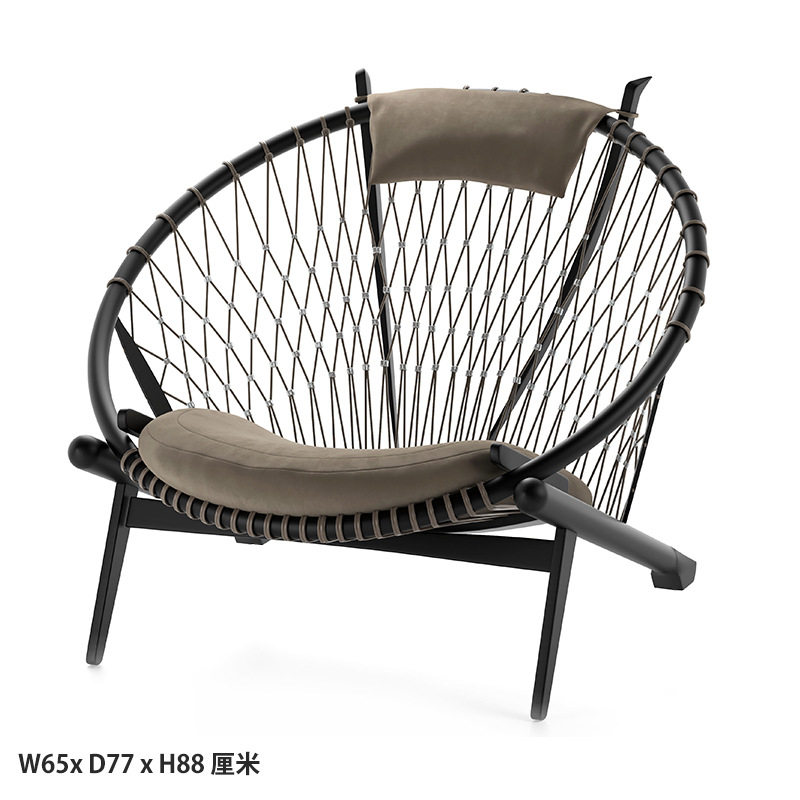 블랙 프레임 + 회색 쿠션 + 아이보리 꼰 로프