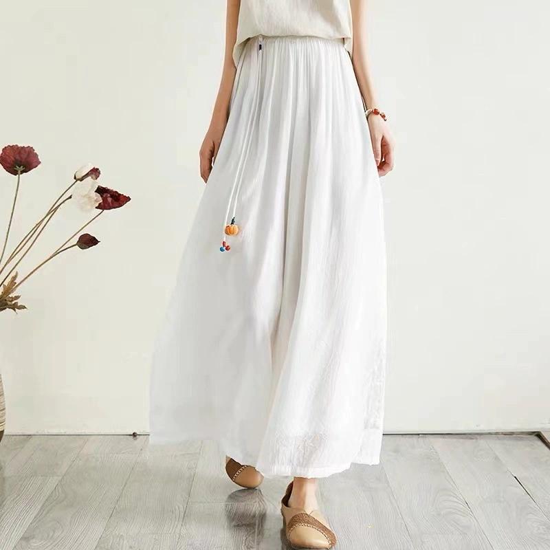 2025 новый стиль, ретро льняные широкие брюки из тенселя, свободные элегантные длинные брюки, тонкие штаны для йоги, двухслойные сказочные брюки