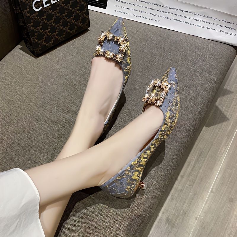 Light Blue Pointed Toe Stiletto Feminine Flats for Women 2023 New French Girl Low Heel 3cm High Heels 5cm