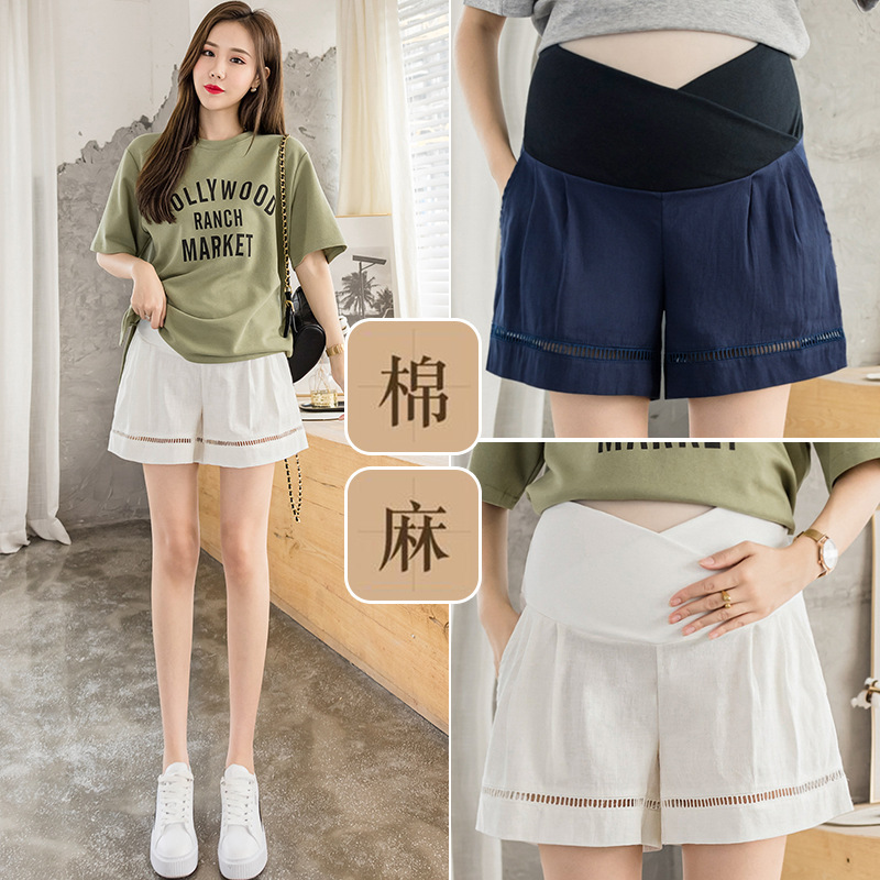 Pregnant Women's Summer Cross Low Waist Abdominal Pants Summer Outer Wear Cotton and Linen Shorts Fashion Leggings Pregnant Pants Summer