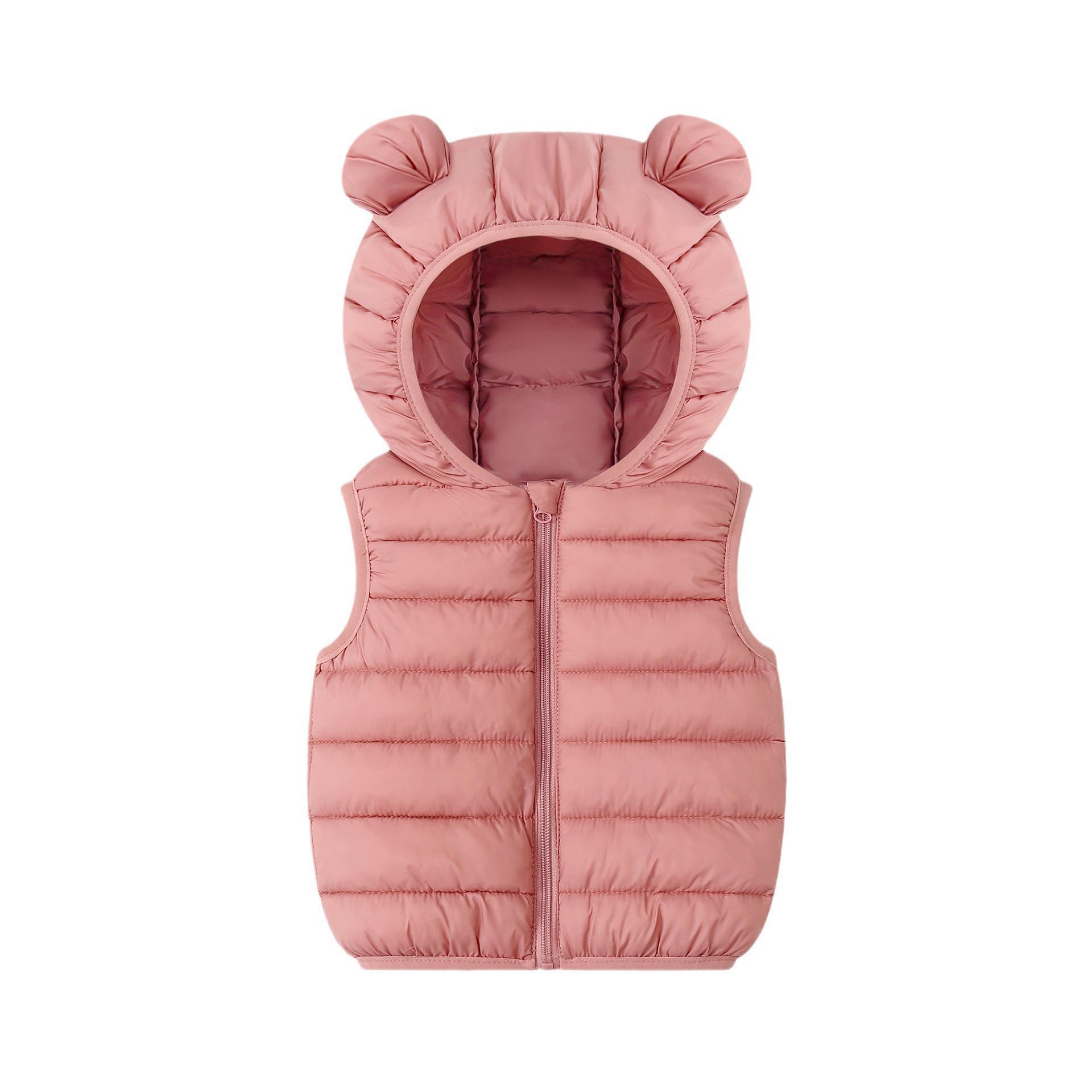 Chaleco de algodón con capuchón de color sólido chaleco de algodón de pluma para niños y niñas lindos y delgados hombros primavera y otoño caliente dentro y fuera