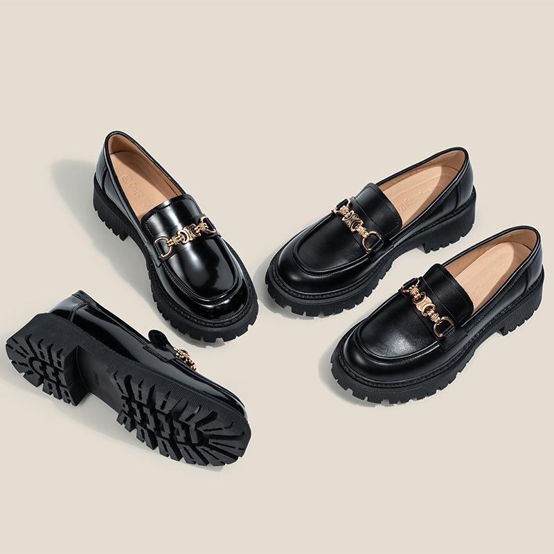 Mocasines de Plataforma Estilo Británico para Mujer de Piel de Vaca y Caucho para Uso Diario image 2