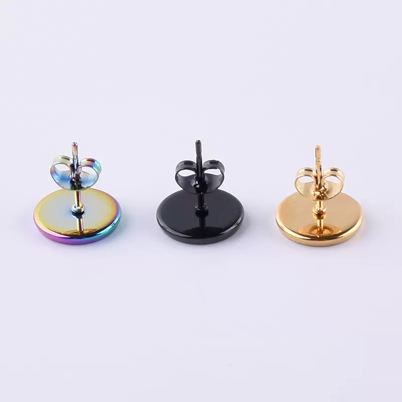 厂家直销不锈钢圆盘耳钉配件时光宝石托盘焊针带耳塞耳环耳饰配件