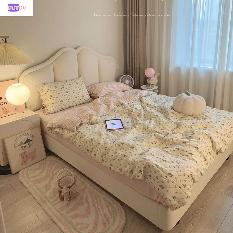 French-Style White Butterfly Genuine Leather Bed, Modern Minimalist Small Apartment Master Bedroom, Fresh Internet Celebrity Princess Style Double Bed