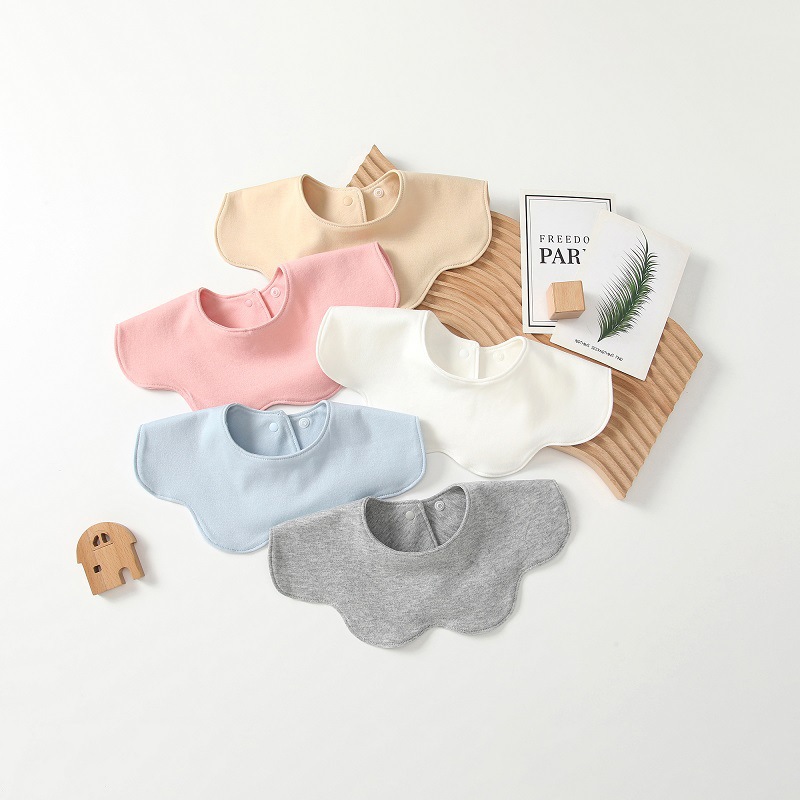 Male and Female Baby Double-Sided Pure Cotton Petal Bib Bib Pure Color Autumn and Winter High-Looking Baby 360-Degree Rotating Saliva Towel