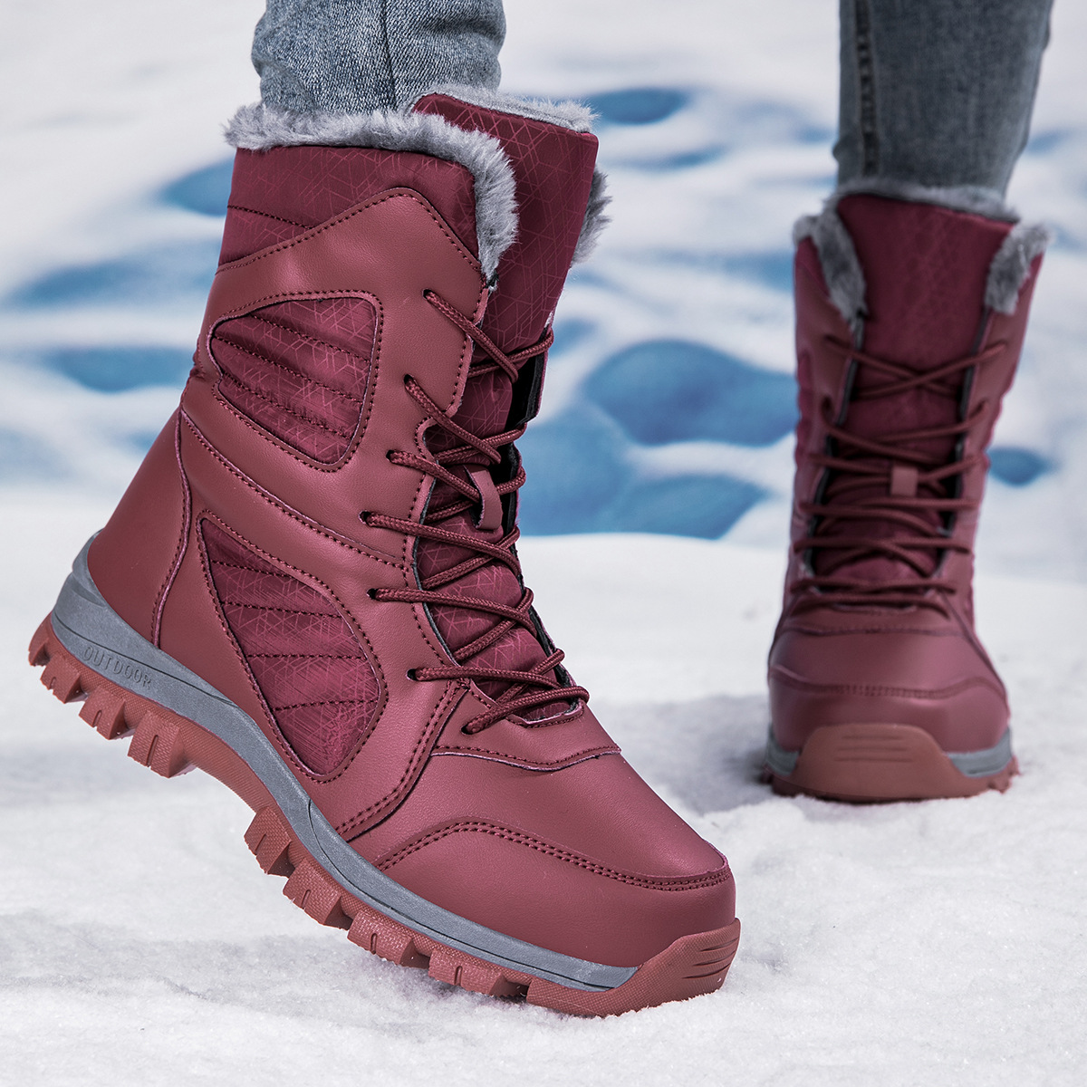 Northeast al aire libre botas de nieve para mujeres 2025 invierno de terciopelo grueso calentamiento zapatos de algodón pareja antideslizante impermeable botas al aire libre