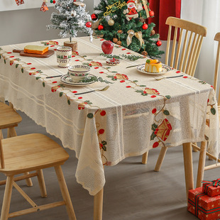 American Christmas Tablecloth Bell Embroider Home Non-Slip Lace Rectangular Decoration Living Room Coffee Table Dining Table Mat