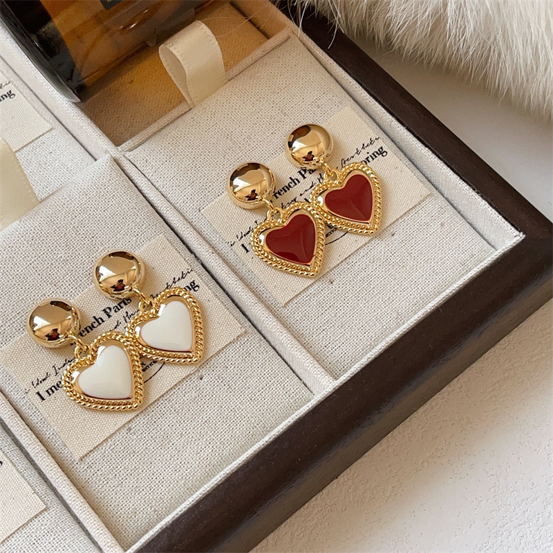 15g Weight Drop Earrings Classification 1 Pair Elegant Heart Shape Enamel Copper Drop Earrings
