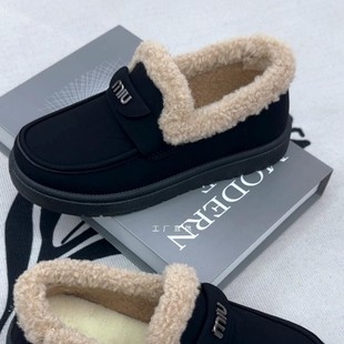 Winter fleece-lined New Snow Boots Slip-on Women's Cotton Shoes fleece-lined Thickened Warm Thick-soled Snow Cotton Pea Shoes for Women
