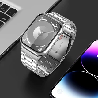 适用苹果手表Apple Watch不锈钢轻薄款实心金属三珠高品质表带