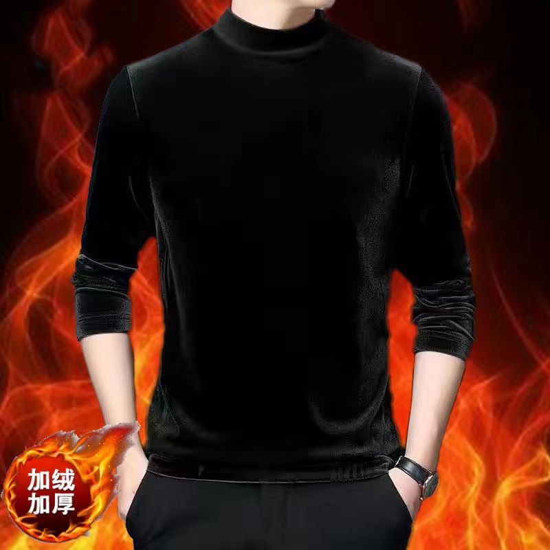 Invierno nuevo terciopelo dorado camiseta de terciopelo para hombres marca de invierno multifuncional cuello medio alto casual camiseta cálida de manga larga para hombres