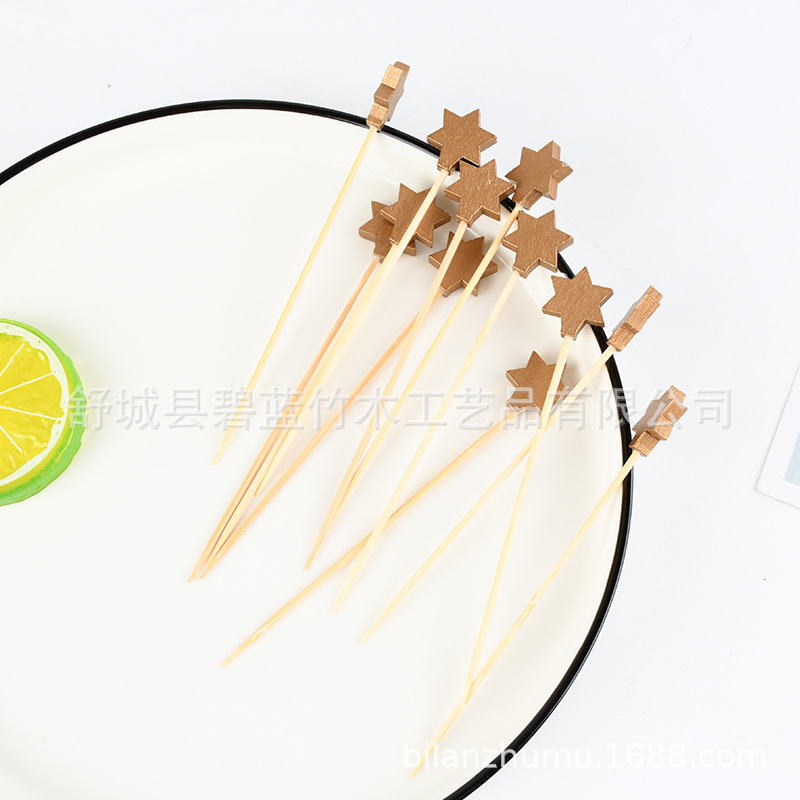 Hexagonal al por mayor marca de fruta creativa de bambú desechable restaurante supermercado prueba marca creativa de bambú