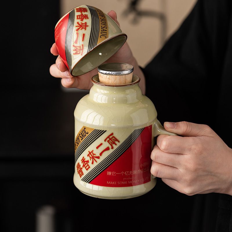 Ru窑 pequeña olla caliente puede ser cultivada con rebanada de sopa de salsa retrógrada con tapa cerámica de gran capacidad anti-corrosión tetera taza de agua taza de marca