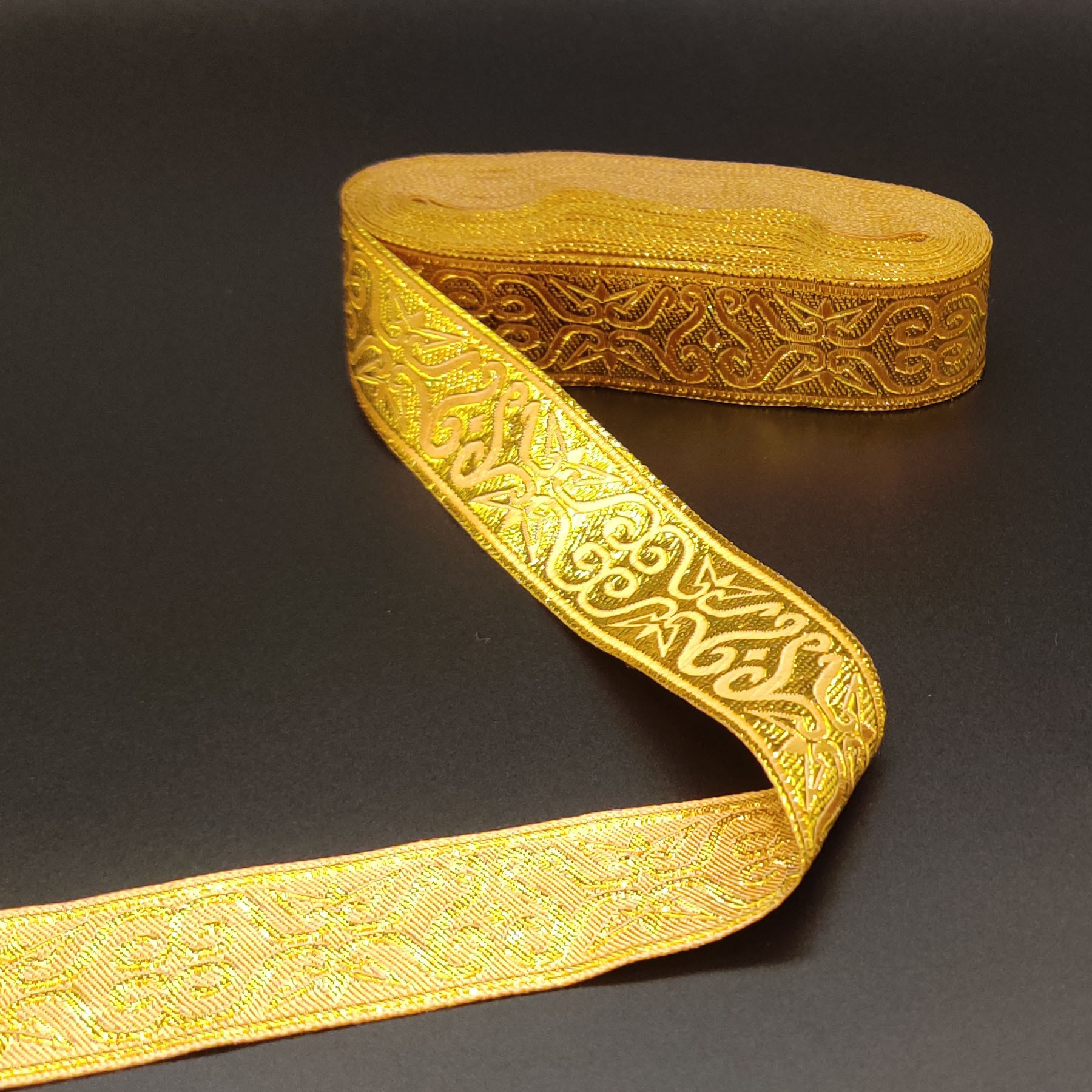 3,3 cm Ordenador Jacquard cinta de seda oro hilo plata estilo étnico etapa ropa textil hogar almohada decorativa borde cinturón tejido