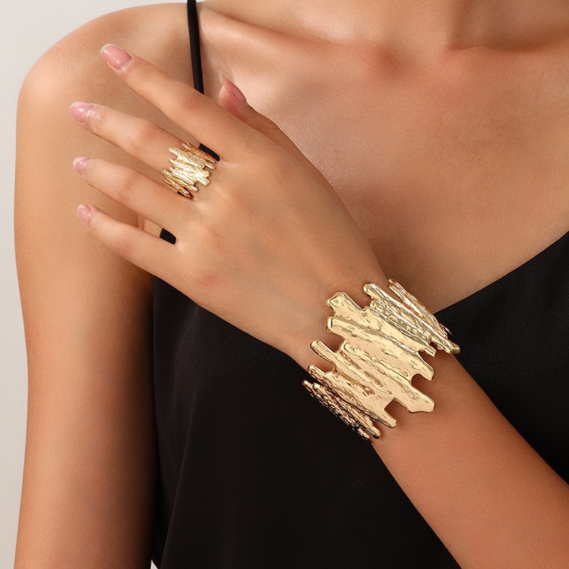 Moda transfronteriza europea y americana personalidad creativa metal geométrico cuadrado apertura ajustable pulsera femenina anillo conjunto de joyería image 23