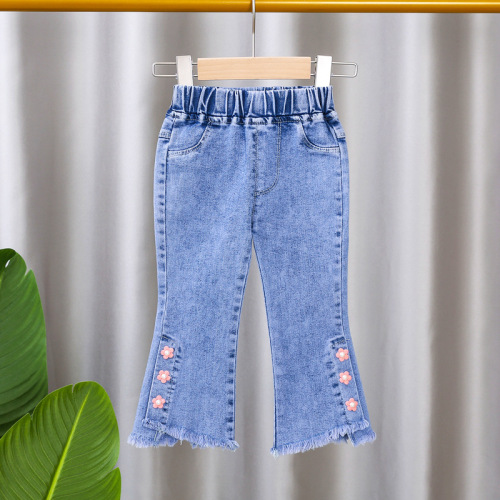 Girls jeans 2024 new children's pants spring and autumn style outer wear girls Korean style boot-cut pants autumn trousers