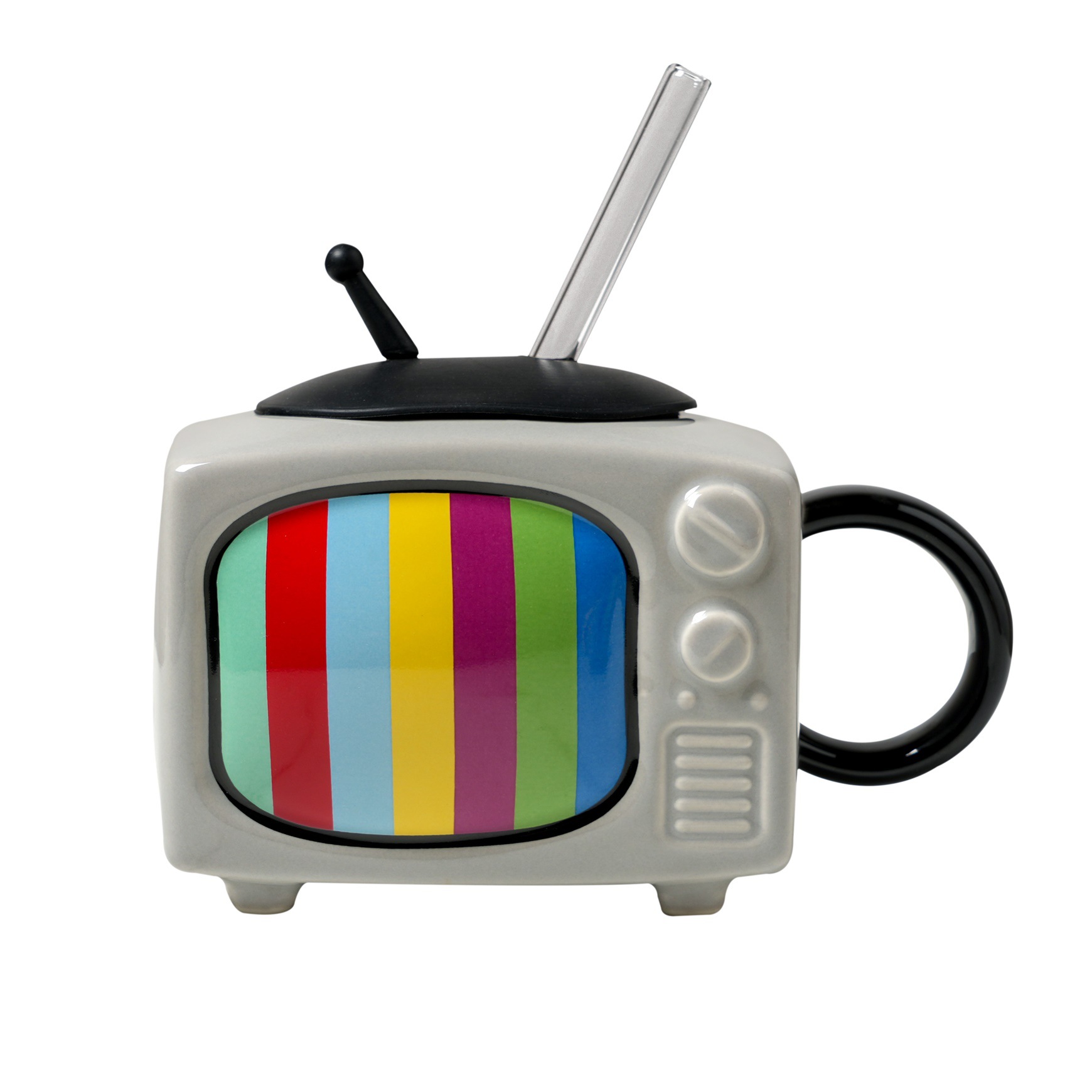 Personalidad divertida Taza de cerámica vintage TV estilo paja dibujos animados agua retro nostálgico beber regalo