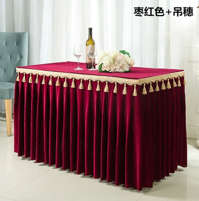 [定制金丝绒吊穗展会活动会议桌布桌裙桌罩自助餐台裙桌围签到桌布]