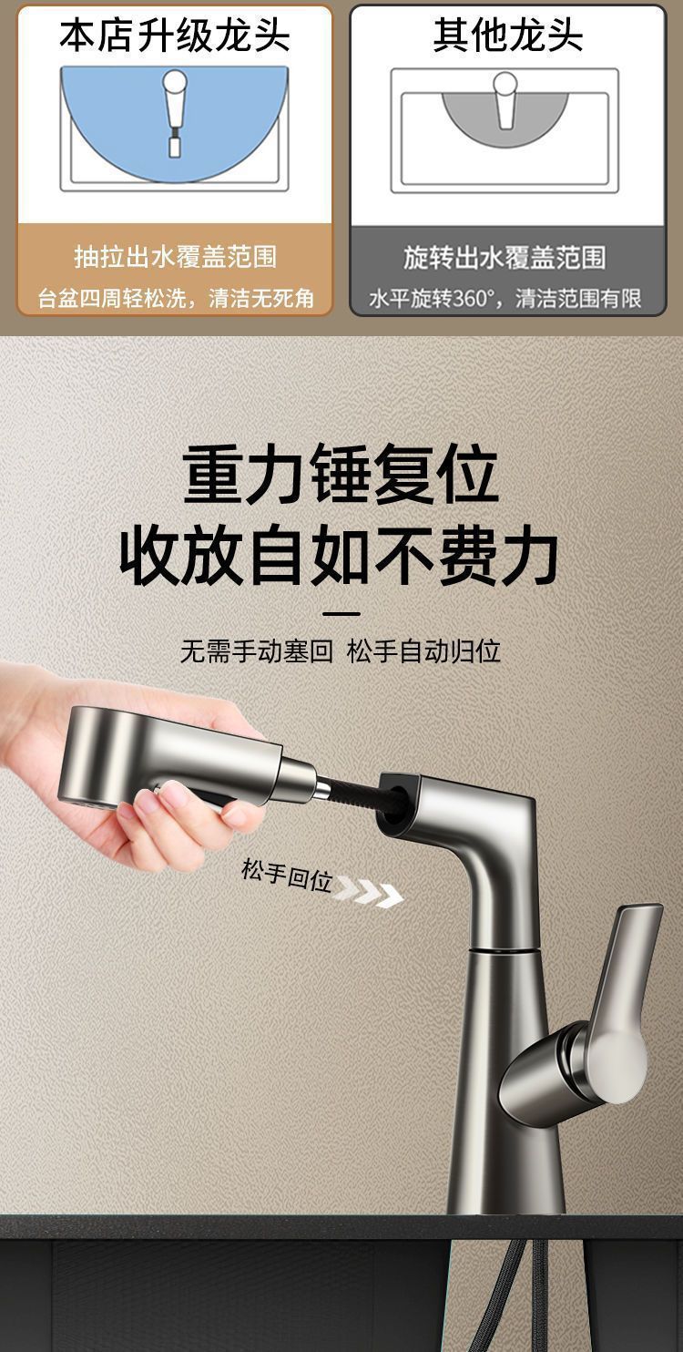 Stainless steel hot and cold pull-out lifting washbasin, pull-out faucet, washbasin faucet, washbasin, bathroom undefined