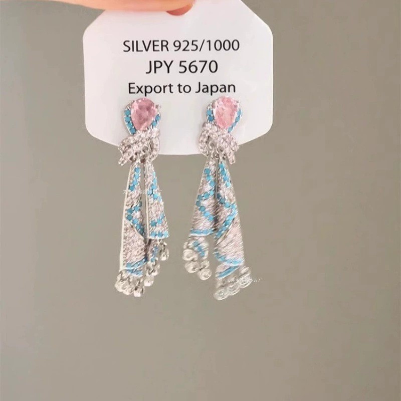 超闪银色长款金属流苏夸张耳扣高级感轻奢小众设计气质百搭耳环女|undefined
