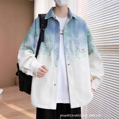 渐变印花外套男春季新款衬衫式夹克男潮牌上衣青少年痞帅长袖衬衣