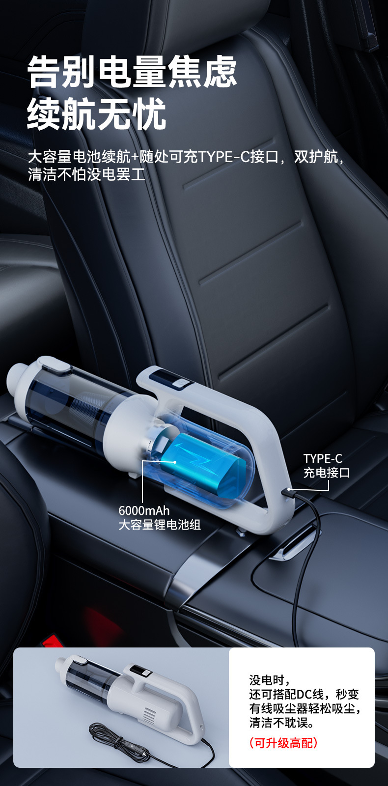 Car Vacuum Cleaner, Wireless Charging for Car Use, Super High Power Suction for Home Use, Small Handheld Portable Mini