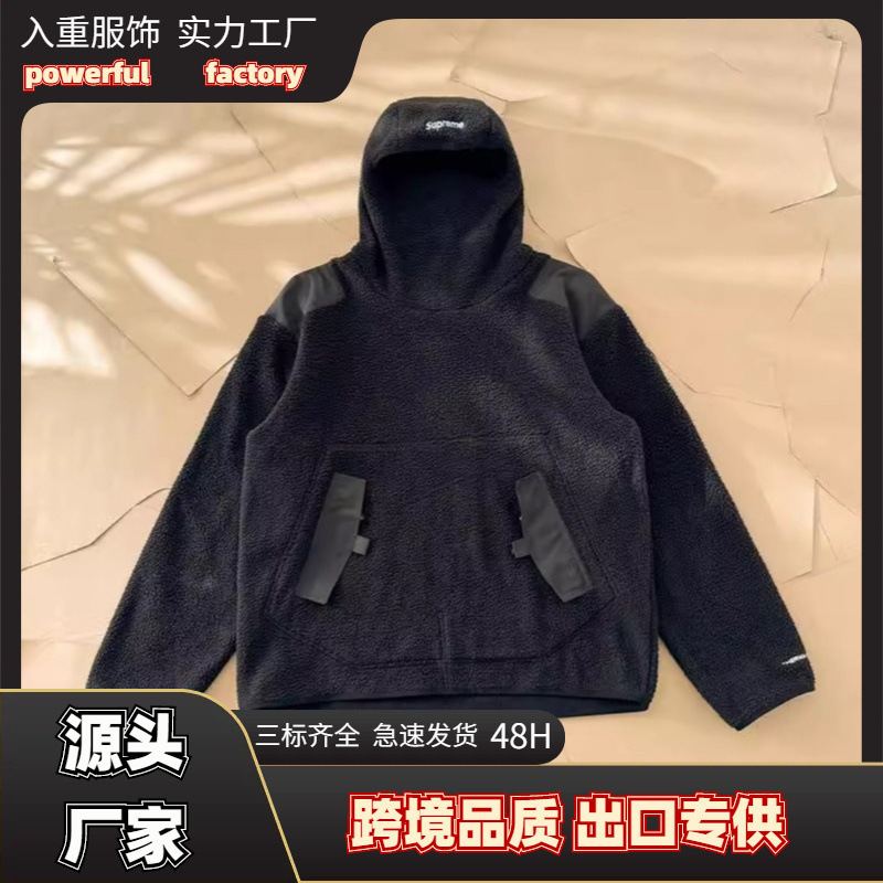 High Version Sup X Acg Joint Pullover Polar Fleece Sweatshirt Ski Contrast Color Trendy Brand Loose Hooded Flap Pocket Pants