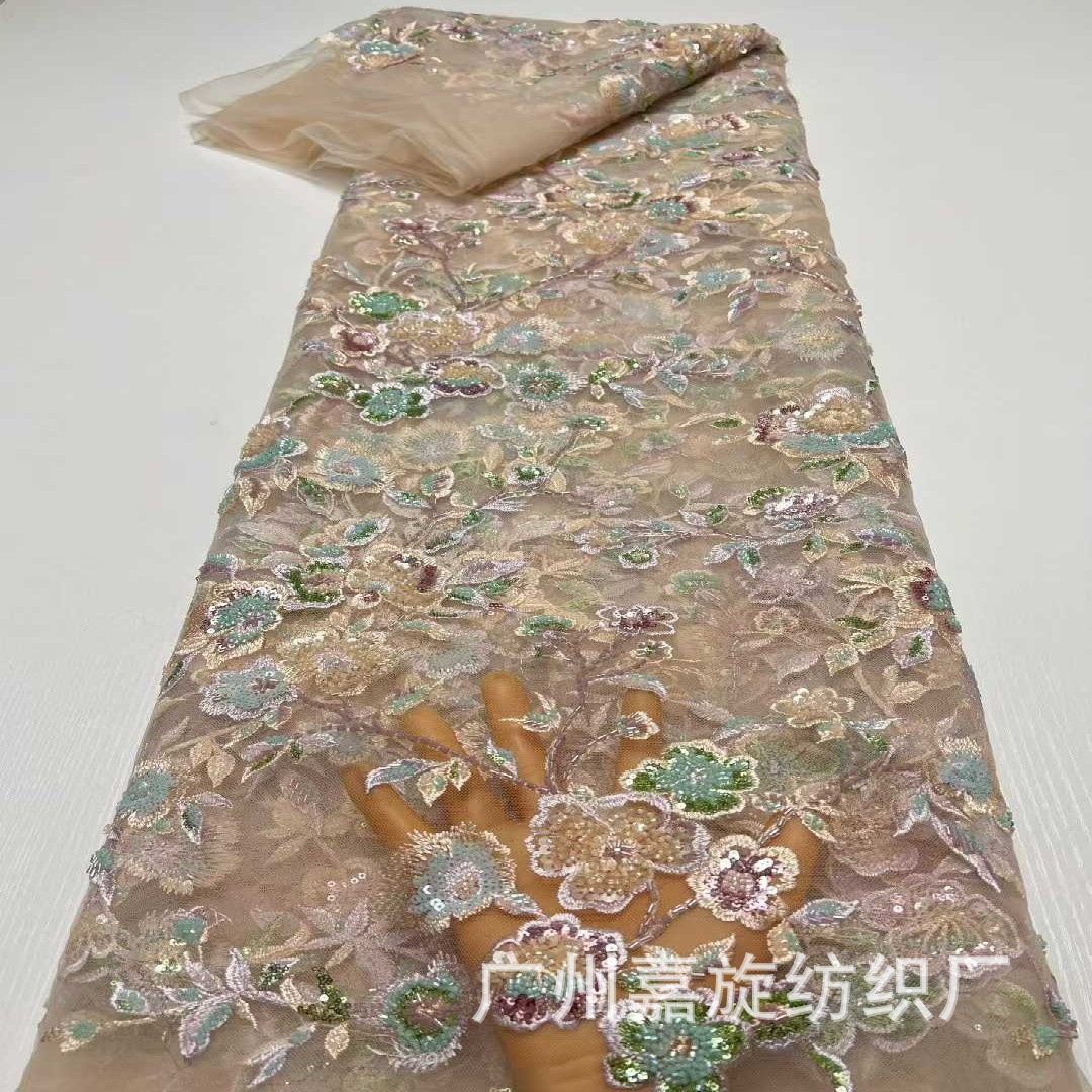 Ingeniería pesada rosa bordado cuentas bordado tela bordada flores chaleco cheongsam vestido bordado tela